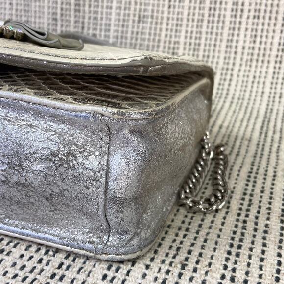 My Flat In London Mini Bag Y2K Glam Silver Top Handle Crossbody Rhinestone Bow - Picture 5 of 16